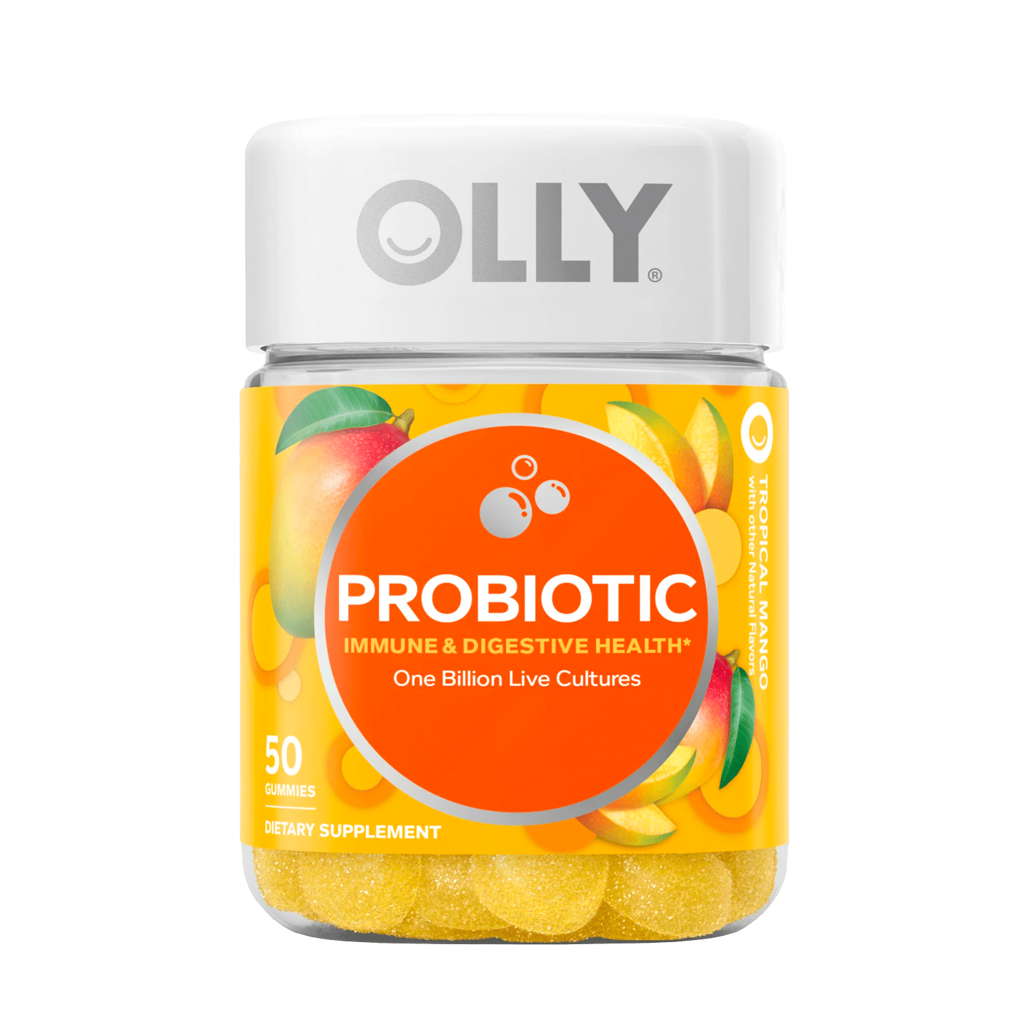 OLLY Probiotic Gummy, Immune & Digestive Health, Probiotic Supplement, Mango, 50 Ct